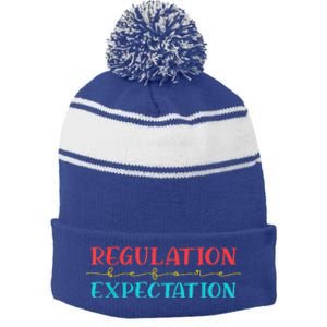 Regulation Before Expectation Autistic Stripe Pom Pom Beanie