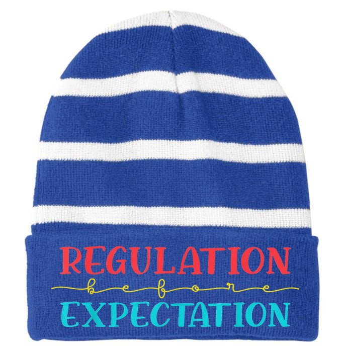 Regulation Before Expectation Autistic Striped Beanie with Solid Band