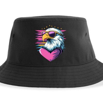 Retro Bald Eagle Valentines Day Funny Gift Sustainable Bucket Hat