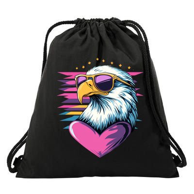Retro Bald Eagle Valentines Day Funny Gift Drawstring Bag