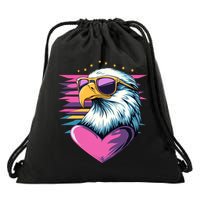 Retro Bald Eagle Valentines Day Funny Gift Drawstring Bag