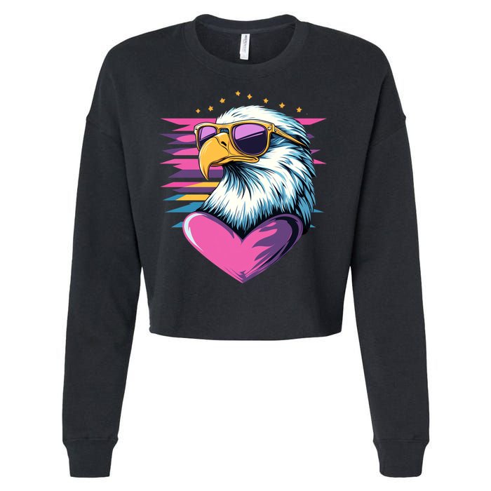 Retro Bald Eagle Valentines Day Funny Gift Cropped Pullover Crew