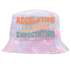 Regulation Before Expectation Retro Neurodiversity Therapist Tie-Dyed Bucket Hat