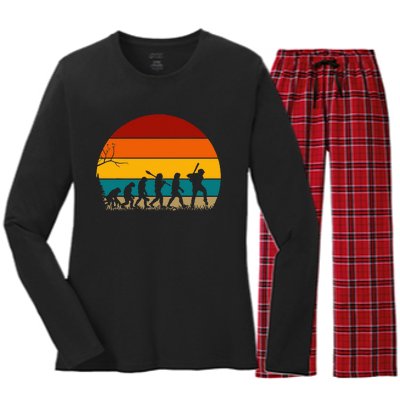 Retro Baseball Evolution For Baseball Lovers Women's Long Sleeve Flannel Pajama Set 