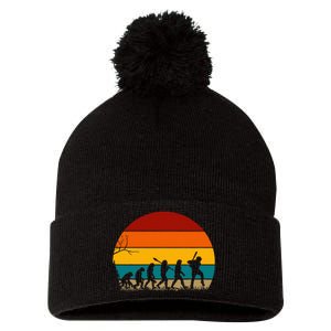 Retro Baseball Evolution For Baseball Lovers Pom Pom 12in Knit Beanie