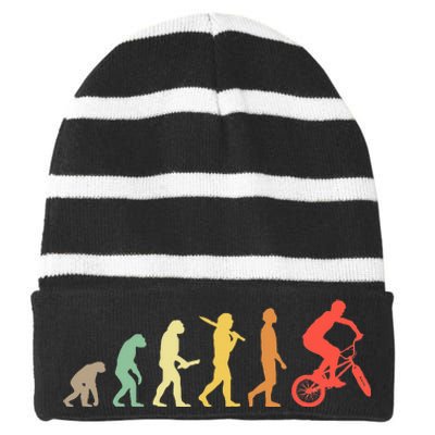 Retro Bmx Evolution Gift For Bmx Riders Striped Beanie with Solid Band