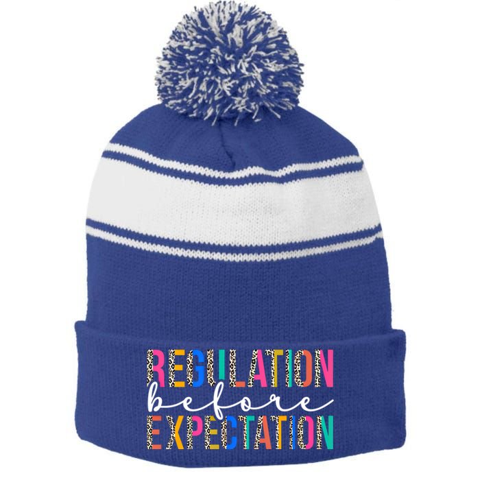 Regulation Before Expectation Autism Awareness Acceptance Gift Stripe Pom Pom Beanie