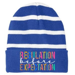 Regulation Before Expectation Autism Awareness Acceptance Gift Striped Beanie with Solid Band