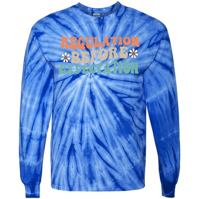 Regulation Before Expectation Retro Neurodiversity Therapist Funny Gift Tie-Dye Long Sleeve Shirt