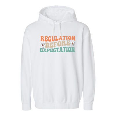 Regulation Before Expectation Retro Neurodiversity Therapist Funny Gift Garment-Dyed Fleece Hoodie