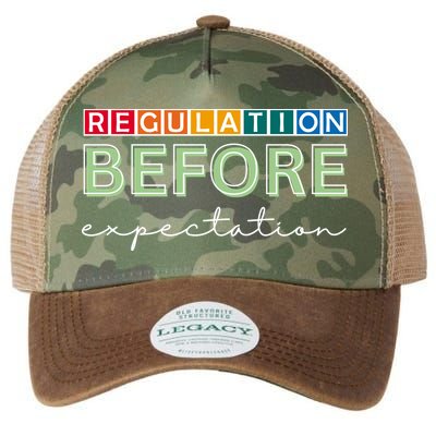 Regulation Before Expectation Autism Awareness Quote Legacy Tie Dye Trucker Hat