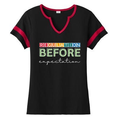 Regulation Before Expectation Autism Awareness Quote Ladies Halftime Notch Neck Tee