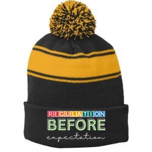 Regulation Before Expectation Autism Awareness Quote Stripe Pom Pom Beanie