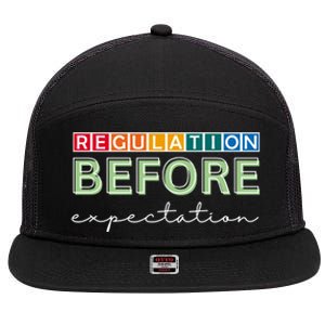 Regulation Before Expectation Autism Awareness Quote 7 Panel Mesh Trucker Snapback Hat