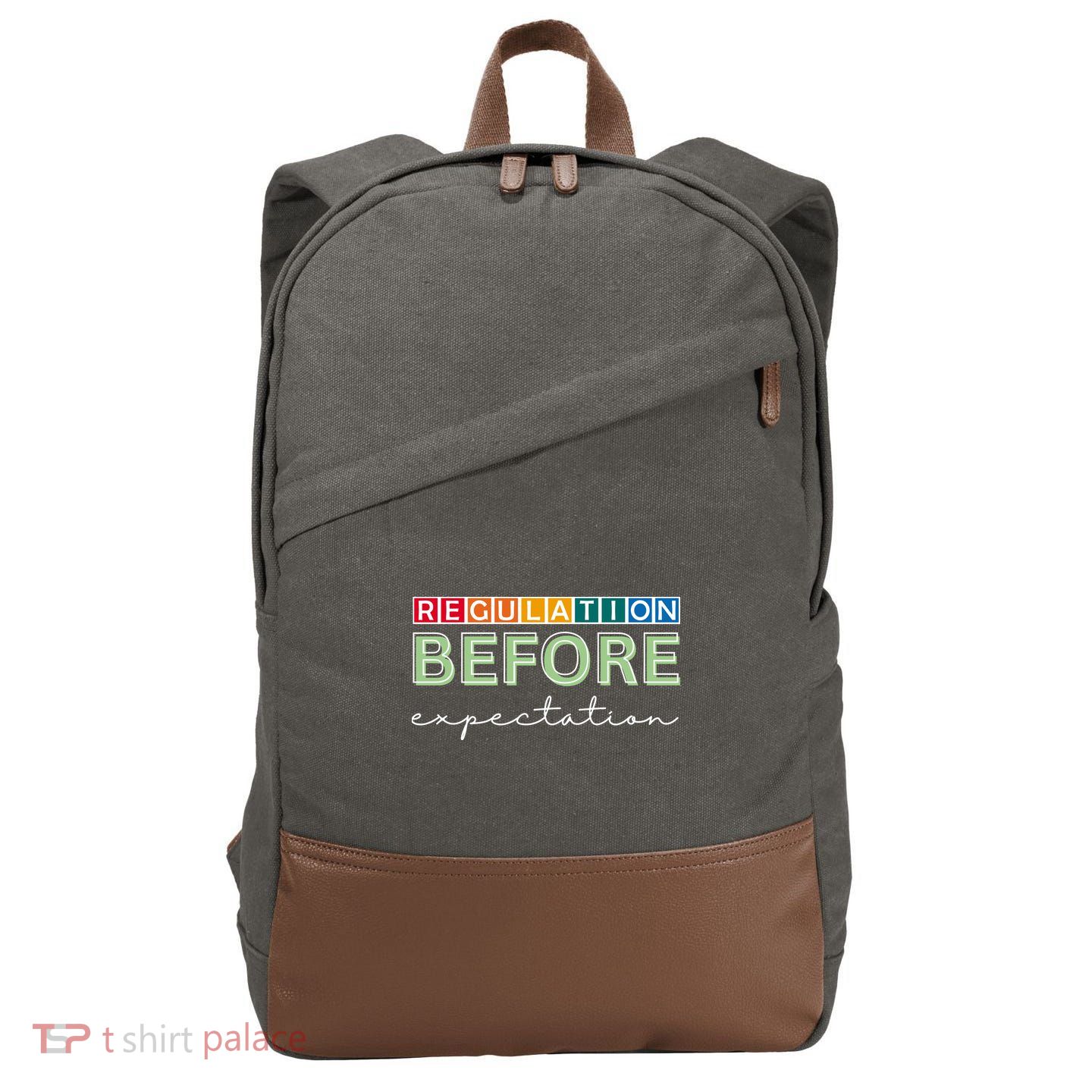 Regulation Before Expectation Autism Awareness Quote Cotton Canvas Backpack