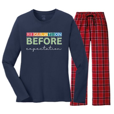 Regulation Before Expectation Autism Awareness Quote Women's Long Sleeve Flannel Pajama Set 