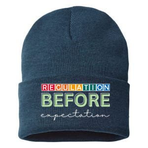 Regulation Before Expectation Autism Awareness Quote Sustainable Knit Beanie