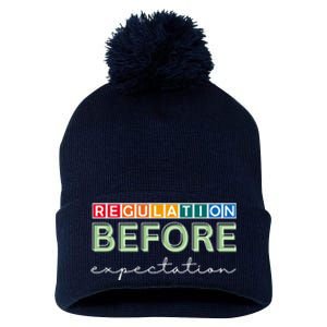 Regulation Before Expectation Autism Awareness Quote Pom Pom 12in Knit Beanie