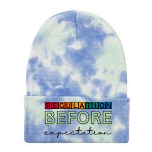 Regulation Before Expectation Autism Awareness Quote Tie Dye 12in Knit Beanie