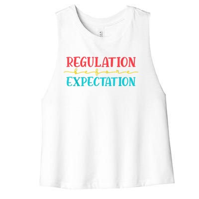 Regulation Before Expectation Autistic Autism Awareness Day Women's Racerback Cropped Tank