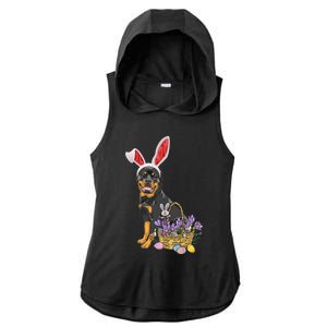 Rottweiler Bunny Easter Egg Hunters Funny Easter Day Meaningful Gift Ladies PosiCharge Tri-Blend Wicking Draft Hoodie Tank