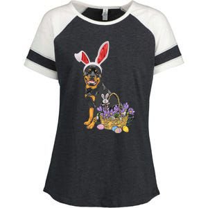 Rottweiler Bunny Easter Egg Hunters Funny Easter Day Meaningful Gift Enza Ladies Jersey Colorblock Tee