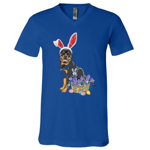 Rottweiler Bunny Easter Egg Hunters Funny Easter Day Meaningful Gift V-Neck T-Shirt