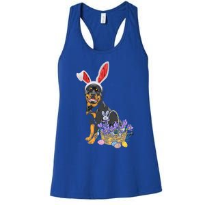 Rottweiler Bunny Easter Egg Hunters Funny Easter Day Meaningful Gift Women's Racerback Tank