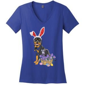 Rottweiler Bunny Easter Egg Hunters Funny Easter Day Meaningful Gift Women's V-Neck T-Shirt