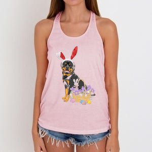 Rottweiler Bunny Easter Egg Hunters Funny Easter Day Meaningful Gift Women's Knotted Racerback Tank