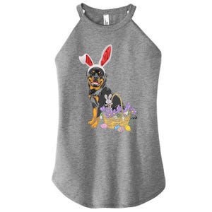 Rottweiler Bunny Easter Egg Hunters Funny Easter Day Meaningful Gift Women's Perfect Tri Rocker Tank