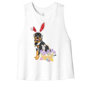 Rottweiler Bunny Easter Egg Hunters Funny Easter Day Meaningful Gift Women's Racerback Cropped Tank