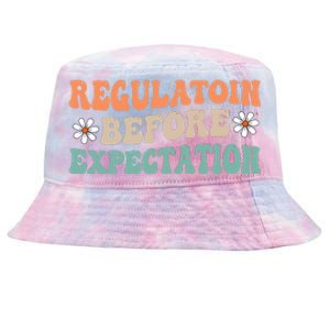 Regulation Before Expectation Retro Neurodiversity Therapist Tie-Dyed Bucket Hat