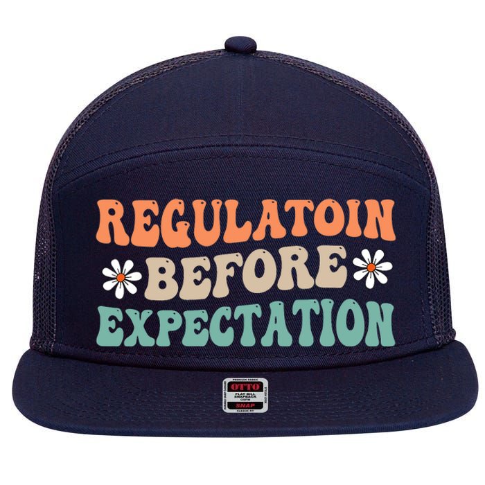 Regulation Before Expectation Retro Neurodiversity Therapist 7 Panel Mesh Trucker Snapback Hat