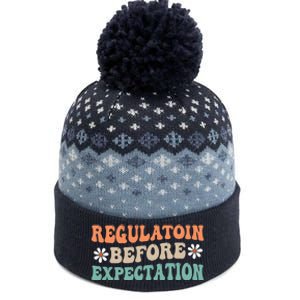 Regulation Before Expectation Retro Neurodiversity Therapist The Baniff Cuffed Pom Beanie