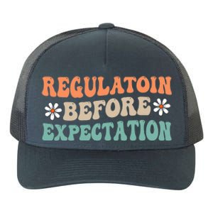 Regulation Before Expectation Retro Neurodiversity Therapist Yupoong Adult 5-Panel Trucker Hat