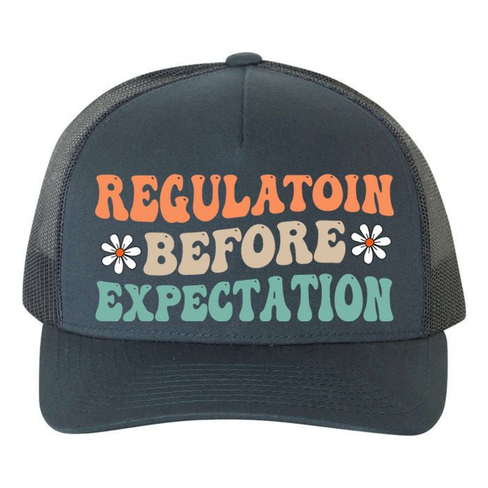 Regulation Before Expectation Retro Neurodiversity Therapist Yupoong Adult 5-Panel Trucker Hat