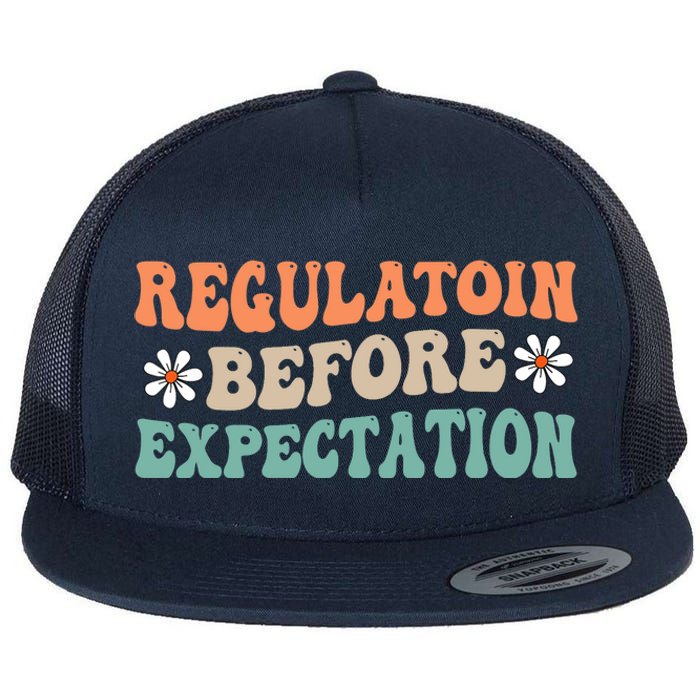 Regulation Before Expectation Retro Neurodiversity Therapist Flat Bill Trucker Hat