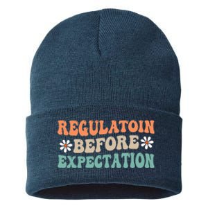 Regulation Before Expectation Retro Neurodiversity Therapist Sustainable Knit Beanie