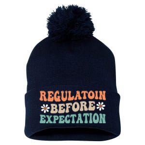 Regulation Before Expectation Retro Neurodiversity Therapist Pom Pom 12in Knit Beanie