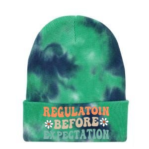 Regulation Before Expectation Retro Neurodiversity Therapist Tie Dye 12in Knit Beanie