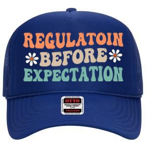 Regulation Before Expectation Retro Neurodiversity Therapist High Crown Mesh Back Trucker Hat