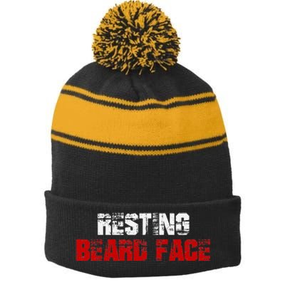 Resting Beard Face Funny Beard Parody Bearded Stripe Pom Pom Beanie