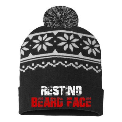 Resting Beard Face Funny Beard Parody Bearded USA-Made Snowflake Beanie