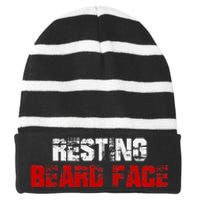 Resting Beard Face Funny Beard Parody Bearded Striped Beanie with Solid Band