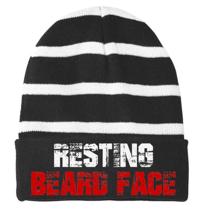 Resting Beard Face Funny Beard Parody Bearded Striped Beanie with Solid Band