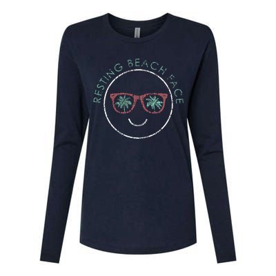 Resting Beach Face Womens Cotton Relaxed Long Sleeve T-Shirt