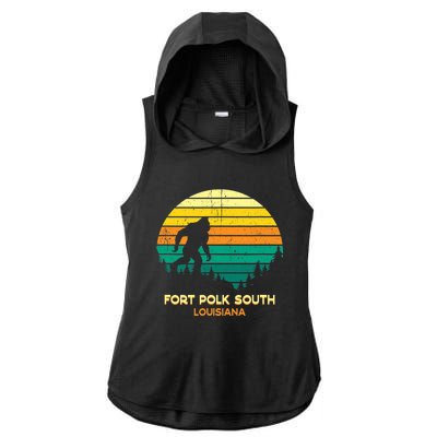 Retro Bayou Fort Polk South Louisiana Bigfoot Souvenir Ladies PosiCharge Tri-Blend Wicking Draft Hoodie Tank