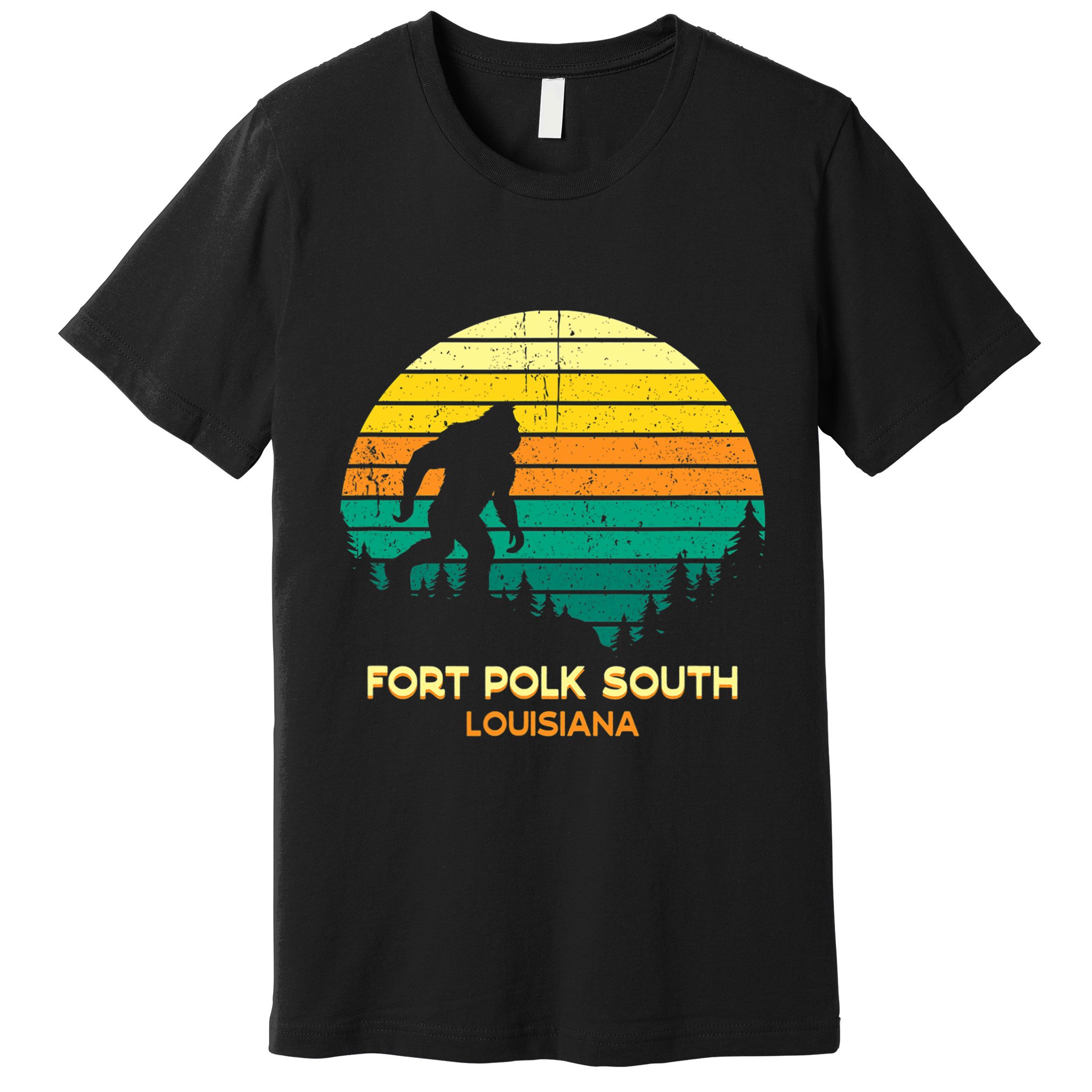 Retro Bayou Fort Polk South Louisiana Bigfoot Souvenir Premium T-Shirt