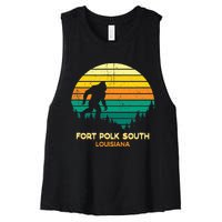 Retro Bayou Fort Polk South Louisiana Bigfoot Souvenir Women's Racerback Cropped Tank